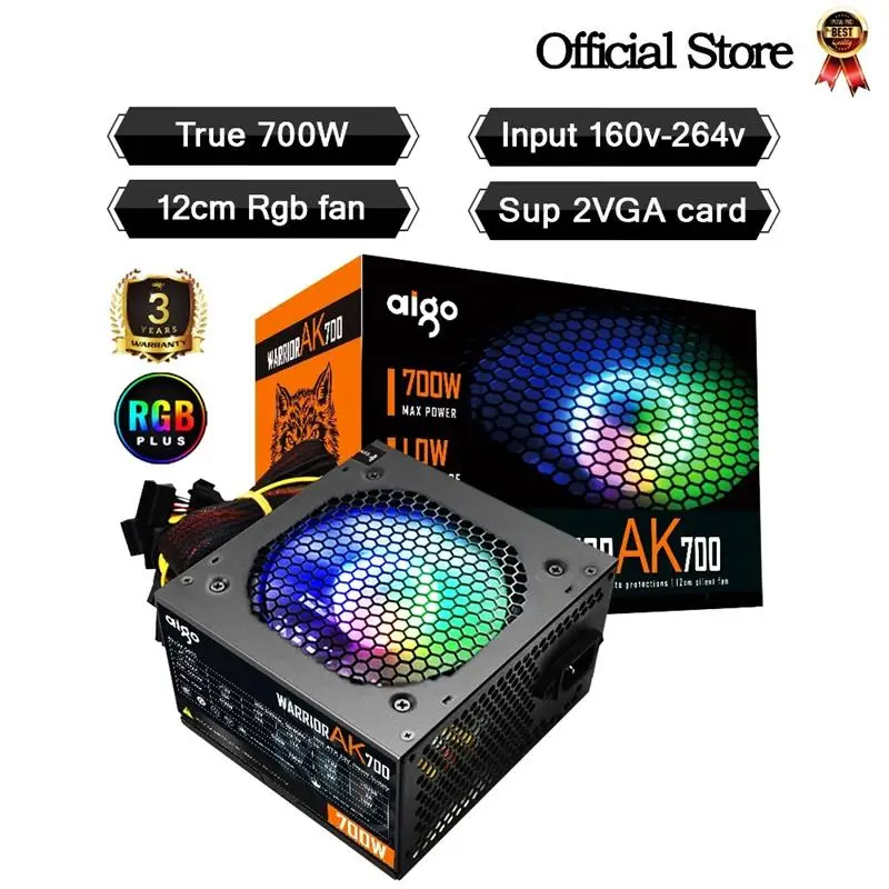 New! AK 700W PC PSU Power Supply unit Black Gaming Quiet 120mm rgb Fan 24pin 12V ATX Desktop computer Power Supply for BTC