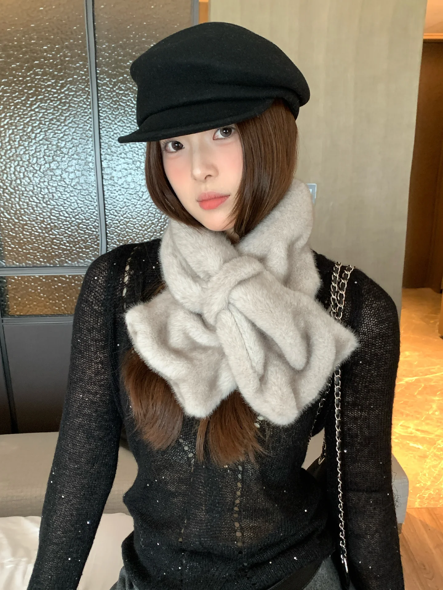 厚みのある豪華なスカーフ女性スタイル冬暖かい首保護フェイクファーカラースカーフ韓国版長方形形状