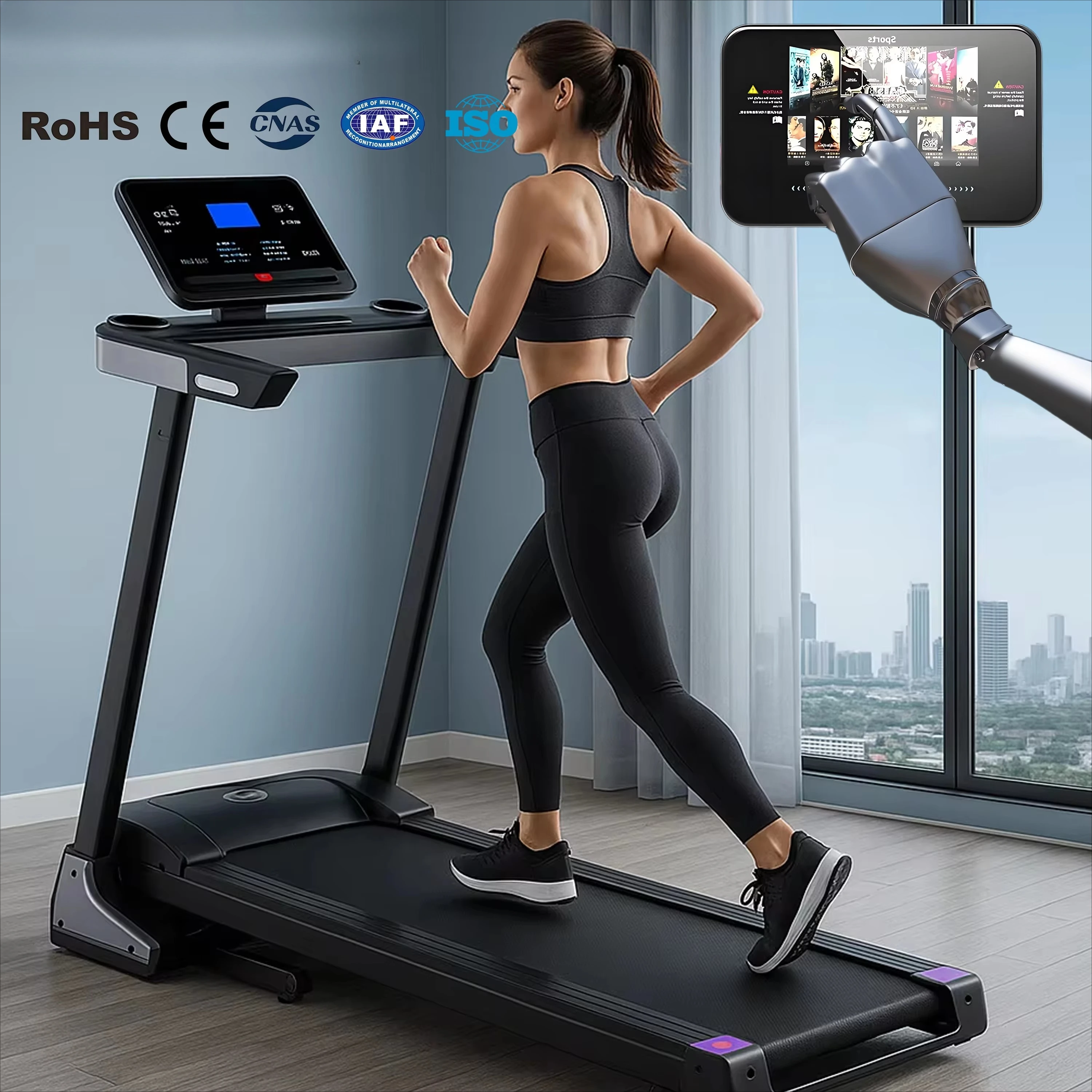 

Commercial Grade Infrared Treadmill with Remote Control 150 kg Capacity Semi-Manual Running Machine Medical Treadmill Deck