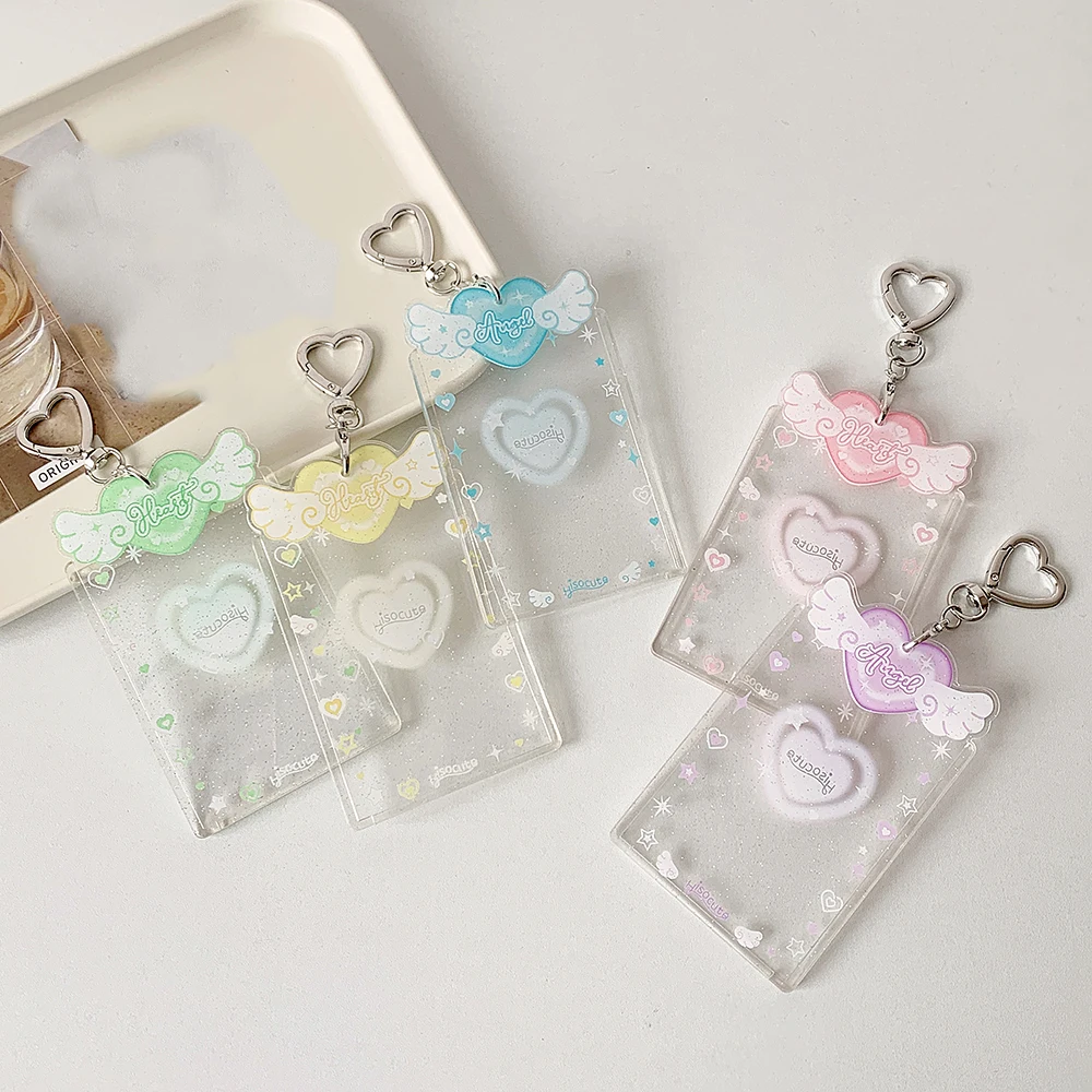 Photocard Holder with Cute Angel Keychain Transparent Kpop PhotoCard Holder Keychain Y2K Charm Holders