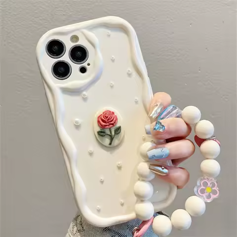 Korean Style Pearl Flower Beads Bracelet Case For Samsung A54 A53 A52 A50 A73 A33 A14 S23 S22 Ultra Plus Silicone Soft Cover