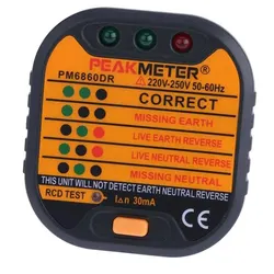 PEAKMETER-gniazdo Tester 6860DR 220-250V automatyczny tester gniazd narzędzie diagnostyczne neutralny test linii uziemienia na żywo Test RCD