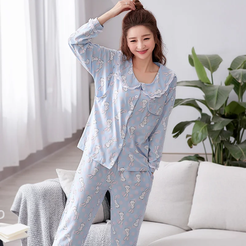 

2023 Big Yards Pregnant Women's Pajamas Set For Pregnancy Spring Autumn Confinement Clothes For Postpartum Breastfeeding Nursing