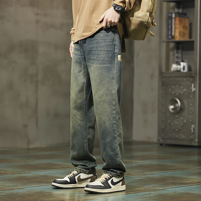 

Retro Men's Jeans Straight Leg Casual Loose Fit Long Pants American Sle Nostaic Spring Autumn Wear Cotton Denim