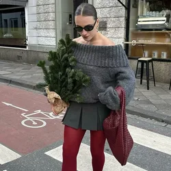 Talenza Knitted Off-Shoulder Sweater Women's Solid Loose Casual Pullover Sweater Autumn Long Sleeve Patchwork Street Sweater Y2k
