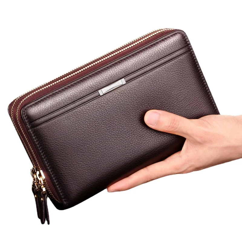 PU Leather Clutch Bag for Man Zipper Wallet Passcard Fashion Luxury Handbag Square Card Holder Phone Pouch Hand Porter Bag Male