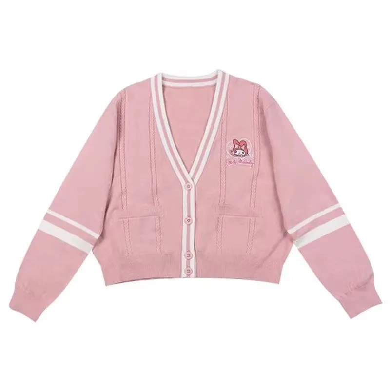 Sanrio Hello Kitty Kuromi Cardigan da donna maglione cartone animato carino JK uniforme maglione ragazza stile britannico maglione lavorato a maglia