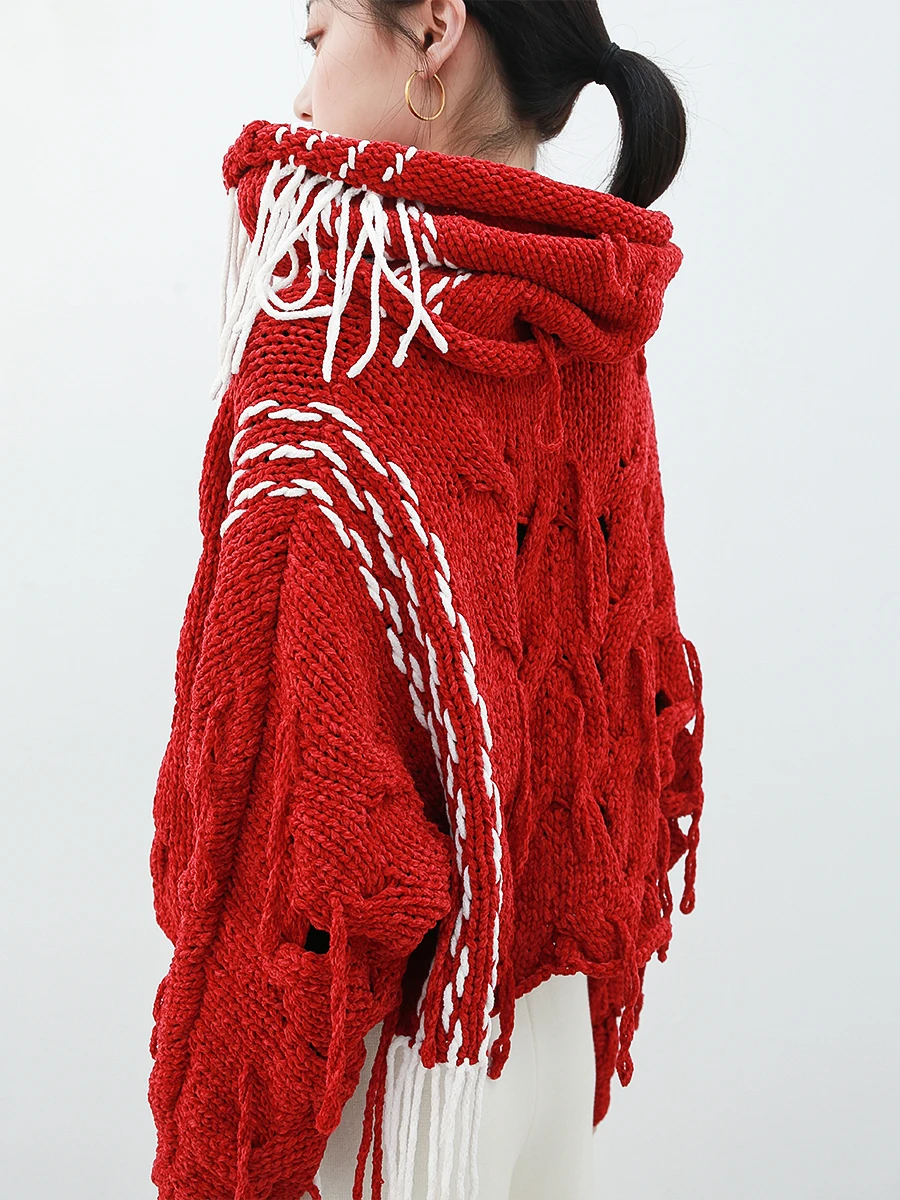 

Вязаный крючком кардиган с бахромой и ажурной вязкой из снежной пряжи, длинный, круглый вырез, стандартный крой