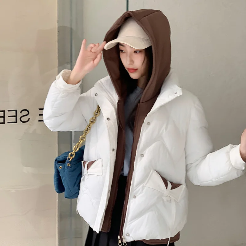 Winter Jacket Women Hooded Fake Two Piece Down Cotton Padded Jackets Overcoat 2024 New Female Parkas Casual Thick Warm Parka