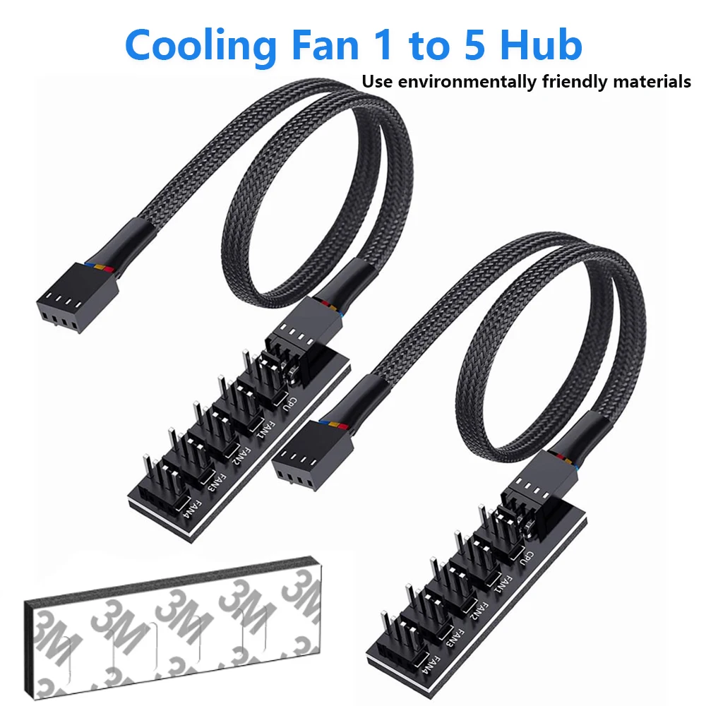 1 to 5 Way PWM Fan Hub PC CPU Cooling 4 PIN/3PIN Fan Power Cable Hub Splitter Adapter Desktop Computer Cooler Case Fans
