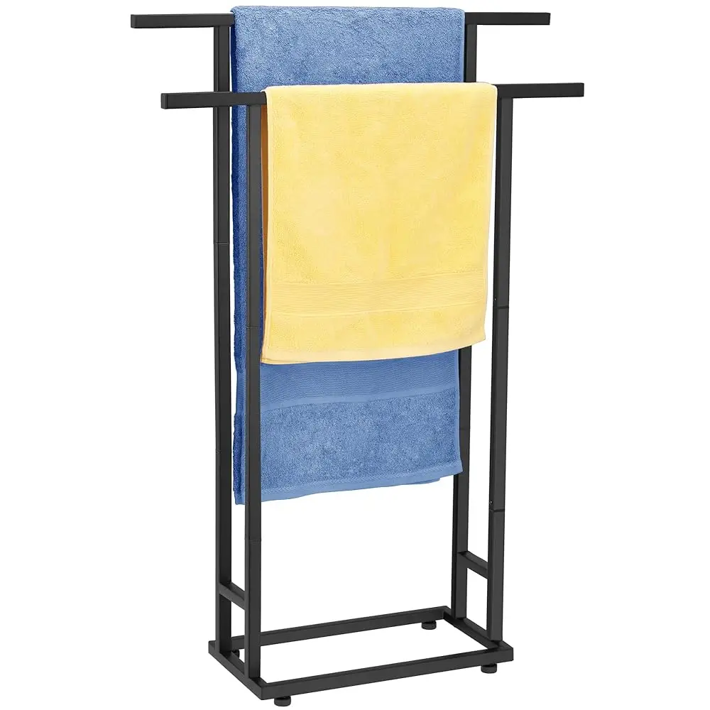 

Standing Towel Racks for Bathroom, 2 Tier Bathroom Floor Free Standing Towel Rack, Tall Enough Pool Bath Drying and Dispaly O