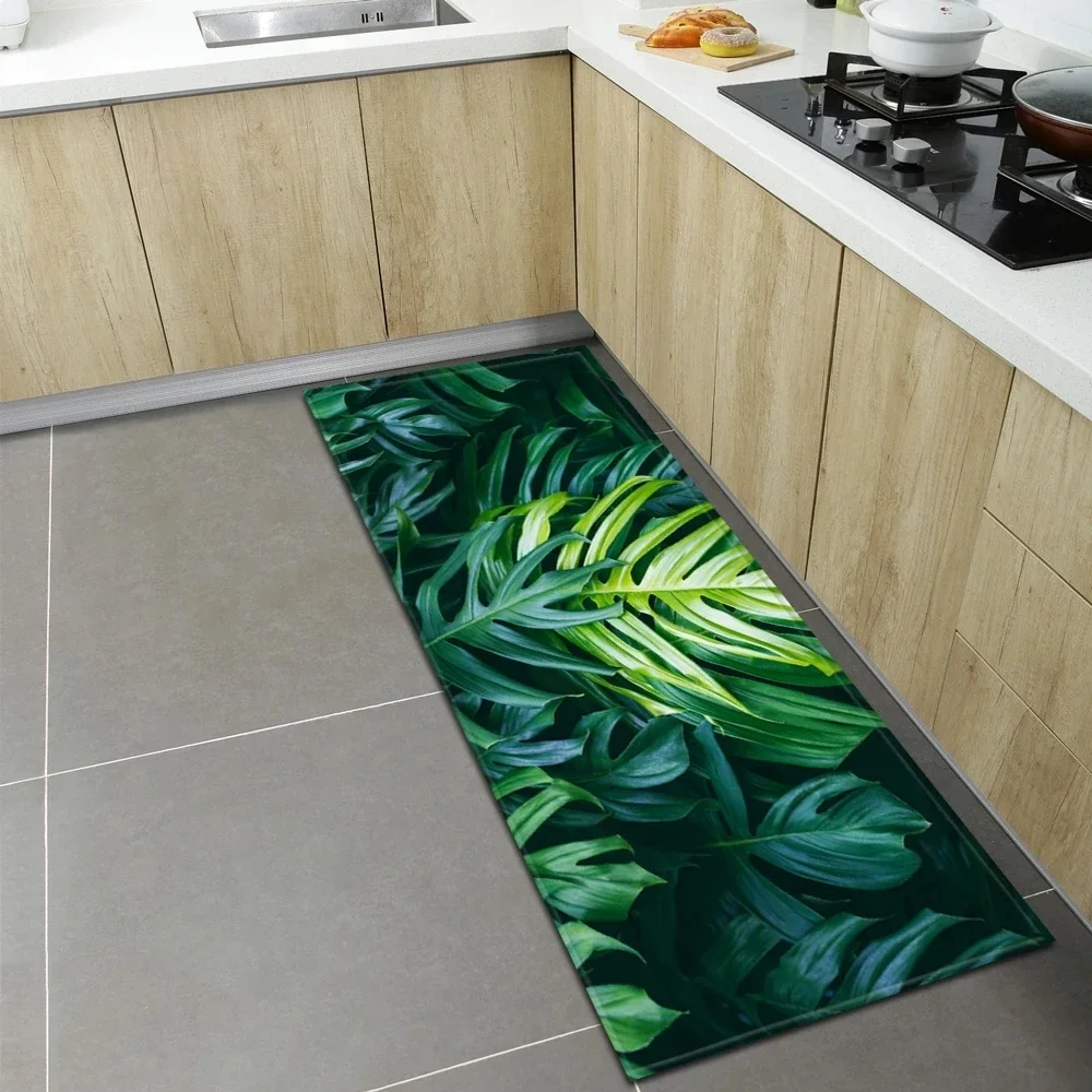 Green Leaves Kitchen Mat Home Entrance Doormat Luxury Decoration Carpet for Living Room Anti-Slip Bathroom Mat Hallway Carpet