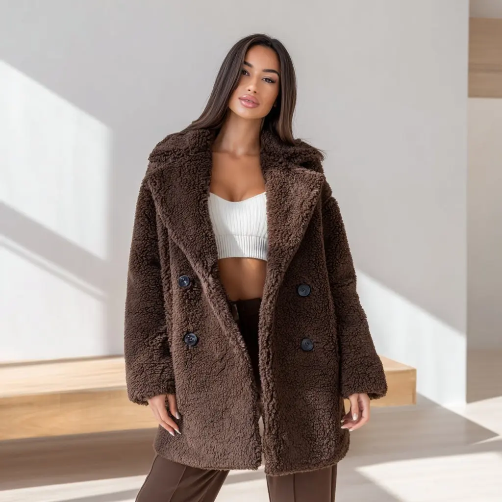 

Повседневное плюшевое пальто, весеннее платье, осенняя модная женская верхняя одежда, удобный мягкий материал, без украшения