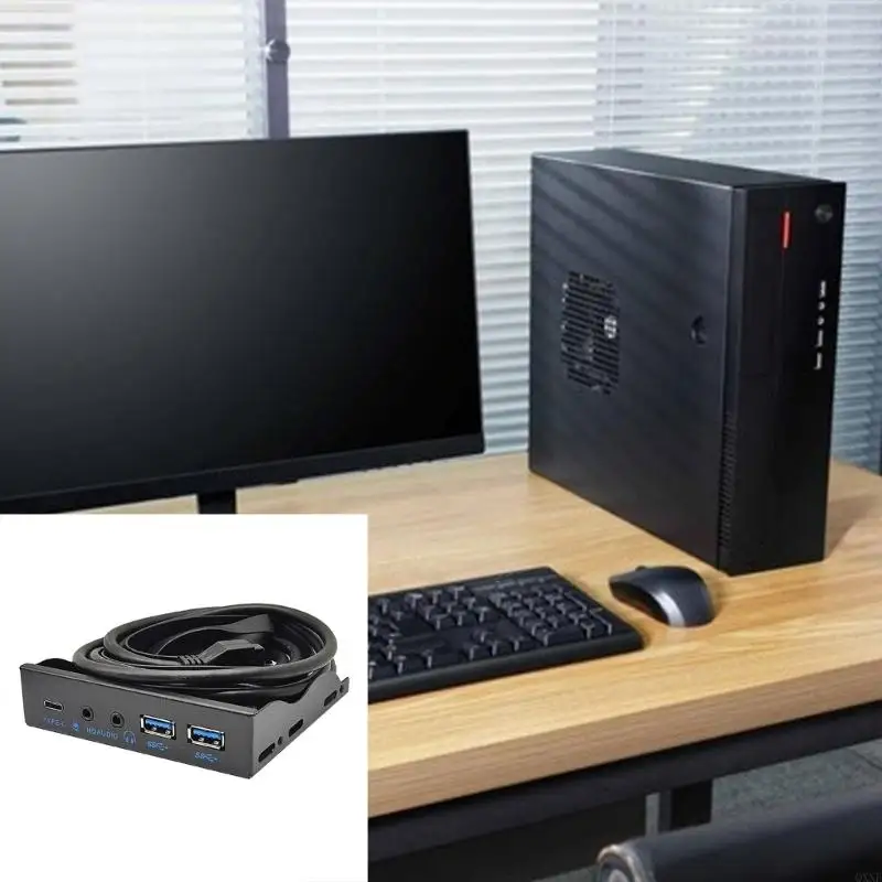 QXNF USB Front Panel for PC USB3.2 10Gbps Type C+19Pin 2 Port USB3.0 Hub+3.5mm