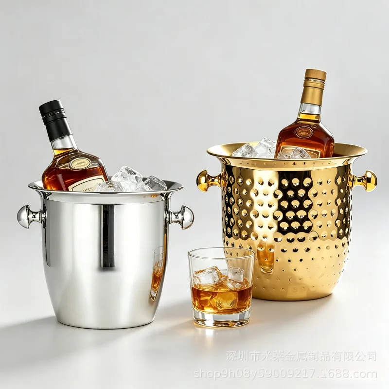 Thickened Stainless Steel Ice Bucket, European Style Large Capacity Champagne Bucket for Bar, Ice Cube Cooling Container