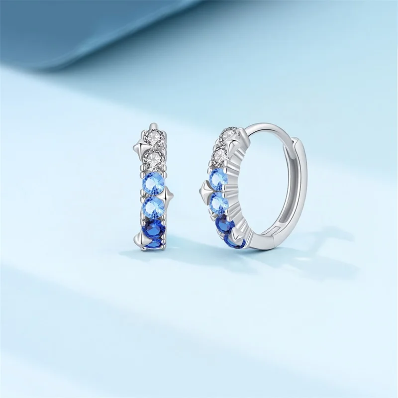 

New 925 Sterling Silver Blue Milky Way Zircon Hoop Earrings For Women Fine Birthday Valentine's Day Anniversary Jewelry Gifts