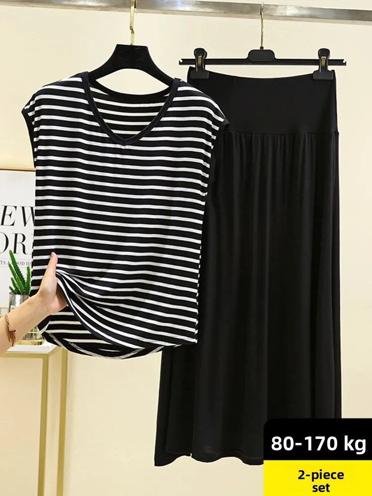 Modal Loose High Waist Short Skirt Set Women Summer Thin Sleeveless T-Shirt Home Clothes Two-Piece Sleepwear Casual Outfit