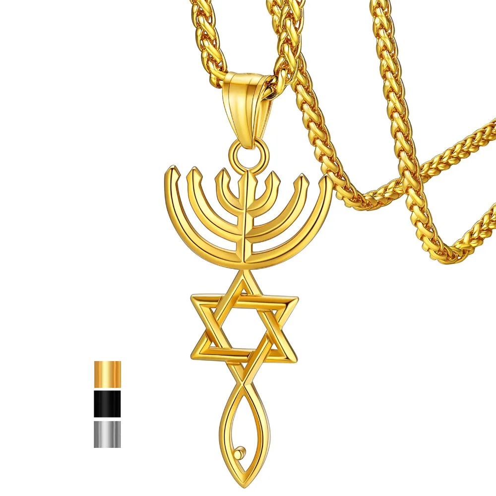 ChainsPro-collares con colgante de estrella de David de Jerusalén, sello messiano de acero inoxidable, colgante con símbolo, cadena de eslabones, joyería Unisex
