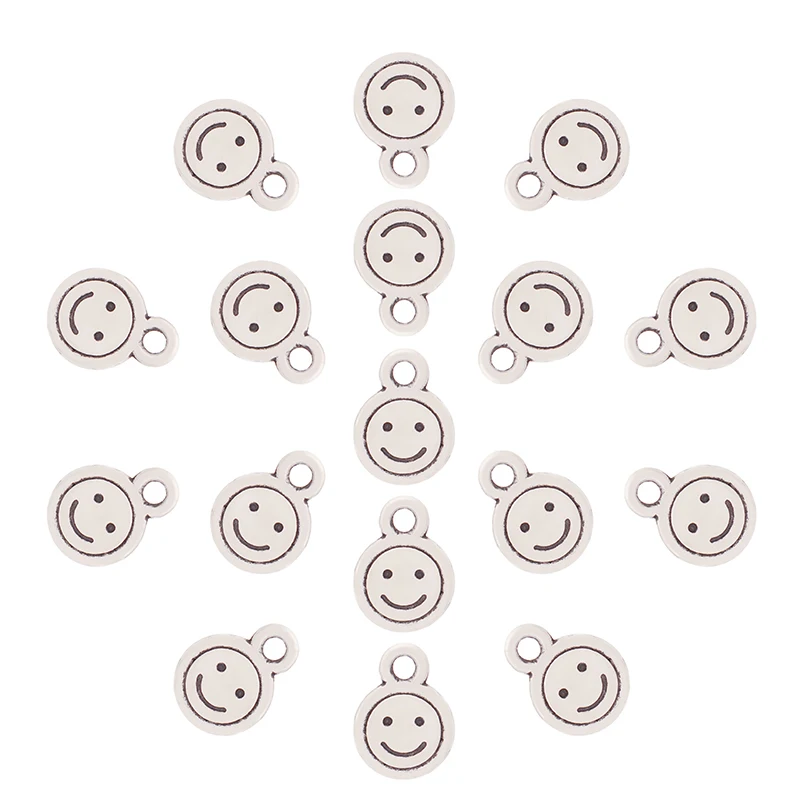 60 x Tibetan Silver Color Smile Face Charms Pendants Beads 2 Sided for DIY Necklace Bracelet Jewelry Making Accessories 12x9mm