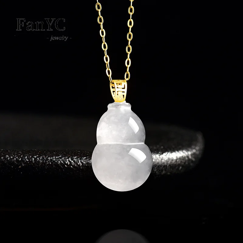 Natural Grade A Jadeite Gourd Pendant, Hand-Carved, High-Quality and Exquisite, Ice-Type Jade Necklace, Women's Holiday Gift