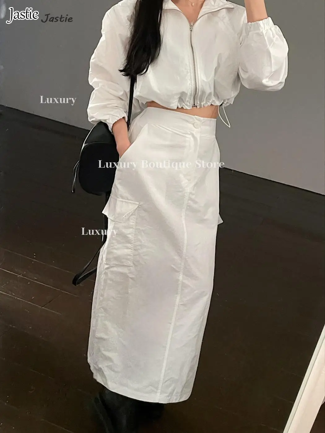 Autumn Fashion High Waist Button Long Skirt Short Long Sleeve Sports Coat Two Piece Set Women Solid Casual Shirt 2 Pieces Set