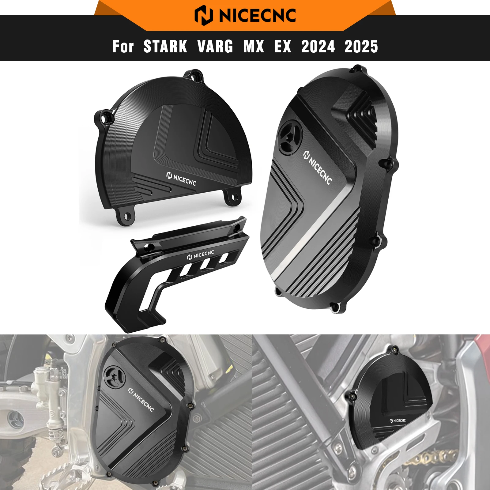 

NICECNC для Stark Varg MX Stark Varg EX Электрический велосипед для бездорожья 2024 2025 Левая и правая большая крышка двигателя и крышка звездочки Алюминий