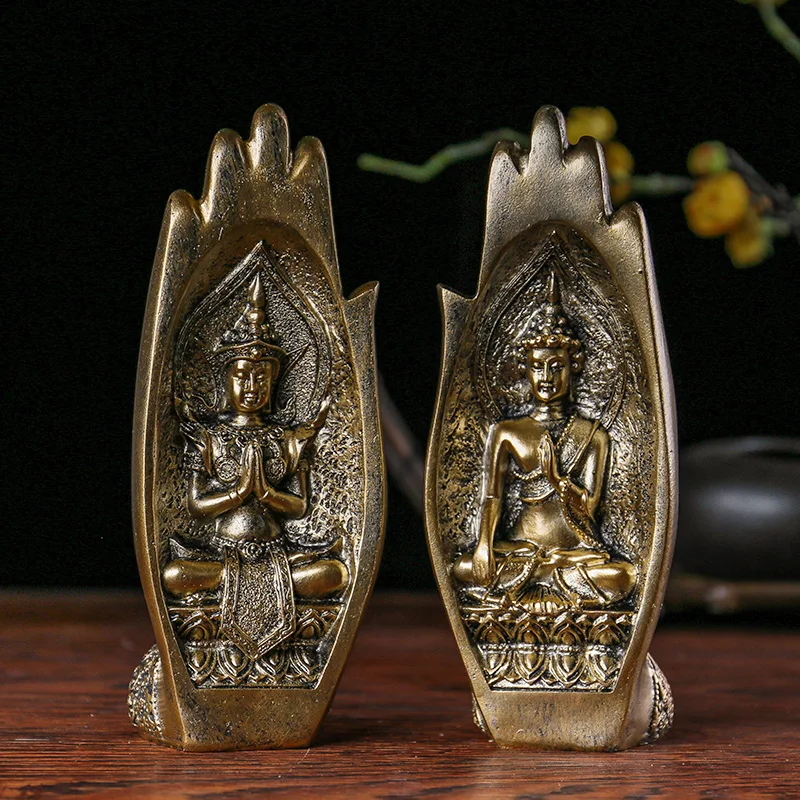 Creative New Chinese Style Palm Buddha Statue, Resin Craft Home Decoration for Living Room Bedroom Entrance Hallway