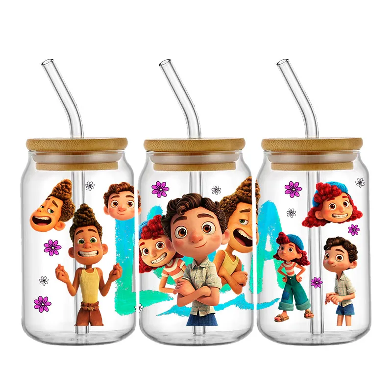 Disney Sunny Luca UV DTF Cartoon Transfer Stickers Cup Wrap Permanent Waterproof For 16oz libbey Glass Personalize Custom Label