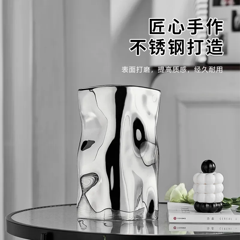 Modern Stainless Steel Art Vase Nordic Style Home Decor Luxury Living Room Flower Arrangement Simple Design Table Centerpiece