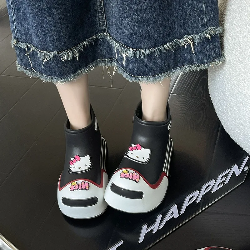 Sanrioed Cartoon Hellokittys Kuromi Rain Boots Ins Kawaii Eva Thick-Soled Short-Tube Four-Season Parent-Child Boots Holiday Gift