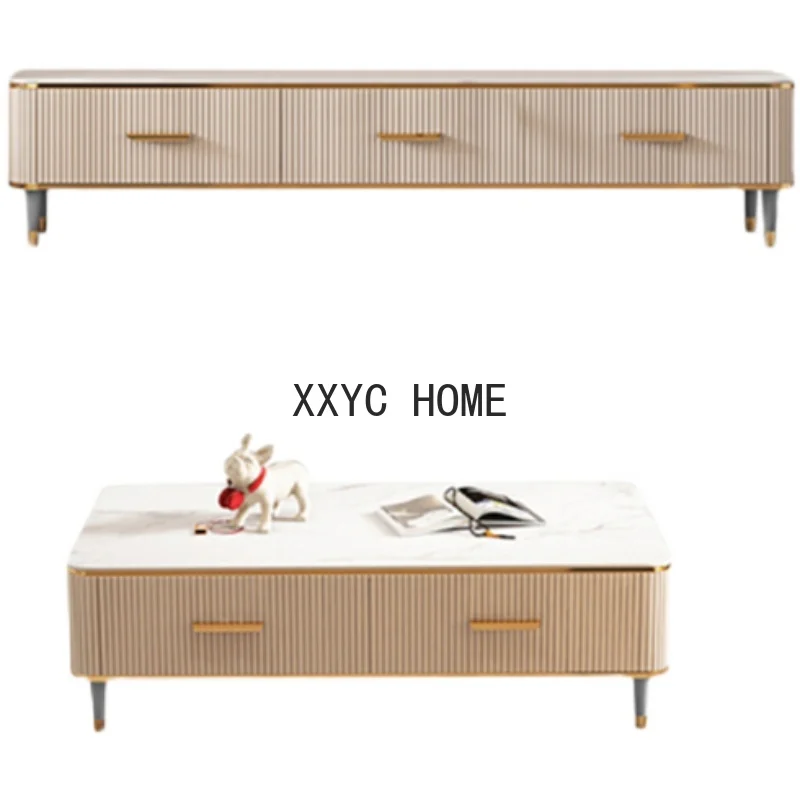 

Роскошный шкаф для телевизора в виде каменной плиты, кофейный столик, современная простая мебель для гостиной в маленькой квартире