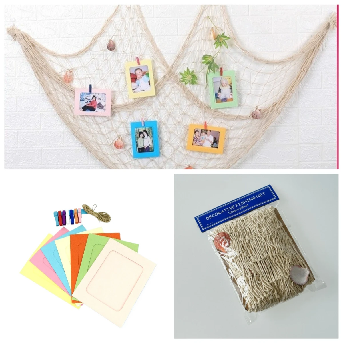 

Home Nordic Decor Fishing Net with Paper Card Set Photo Wall Art Restaurant Store Decoration Ocean DIY Wind Message Chidlren