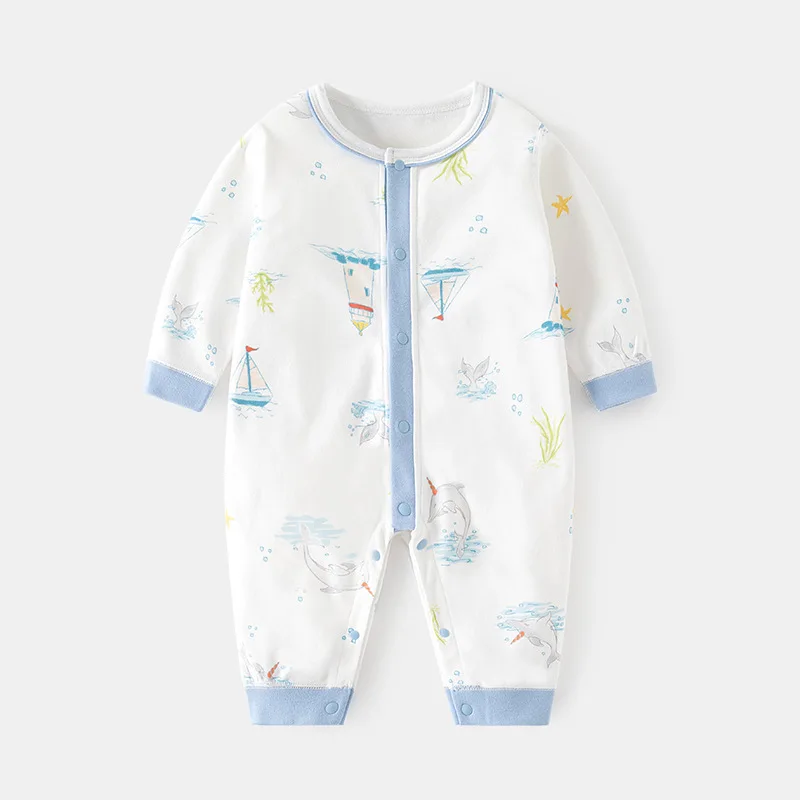 

Хлопковый комбинезон с длинным рукавом для младенцев и малышей, мягкий и удобный для дома и ползания, подходит для всех сезонов