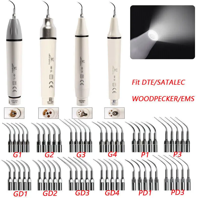 Dental Ultrasonic Piezo Scaler Handpiece Led/No Led /5PCS Tips fit EMS/DTE SATELEC