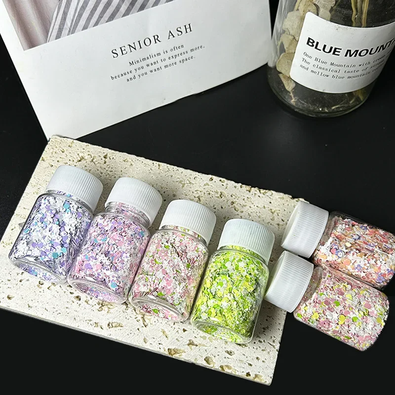 3D Silver Nail Art Glitter Paillette Flakes Pigment Manicure Decoration Macaron Sequins DIY Drip Glue Flow Hemp Fresh Sequins