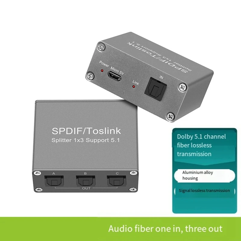 X64A_Digital Optical Audio Splitter 1 in 3 Out Splitter Support 5.1