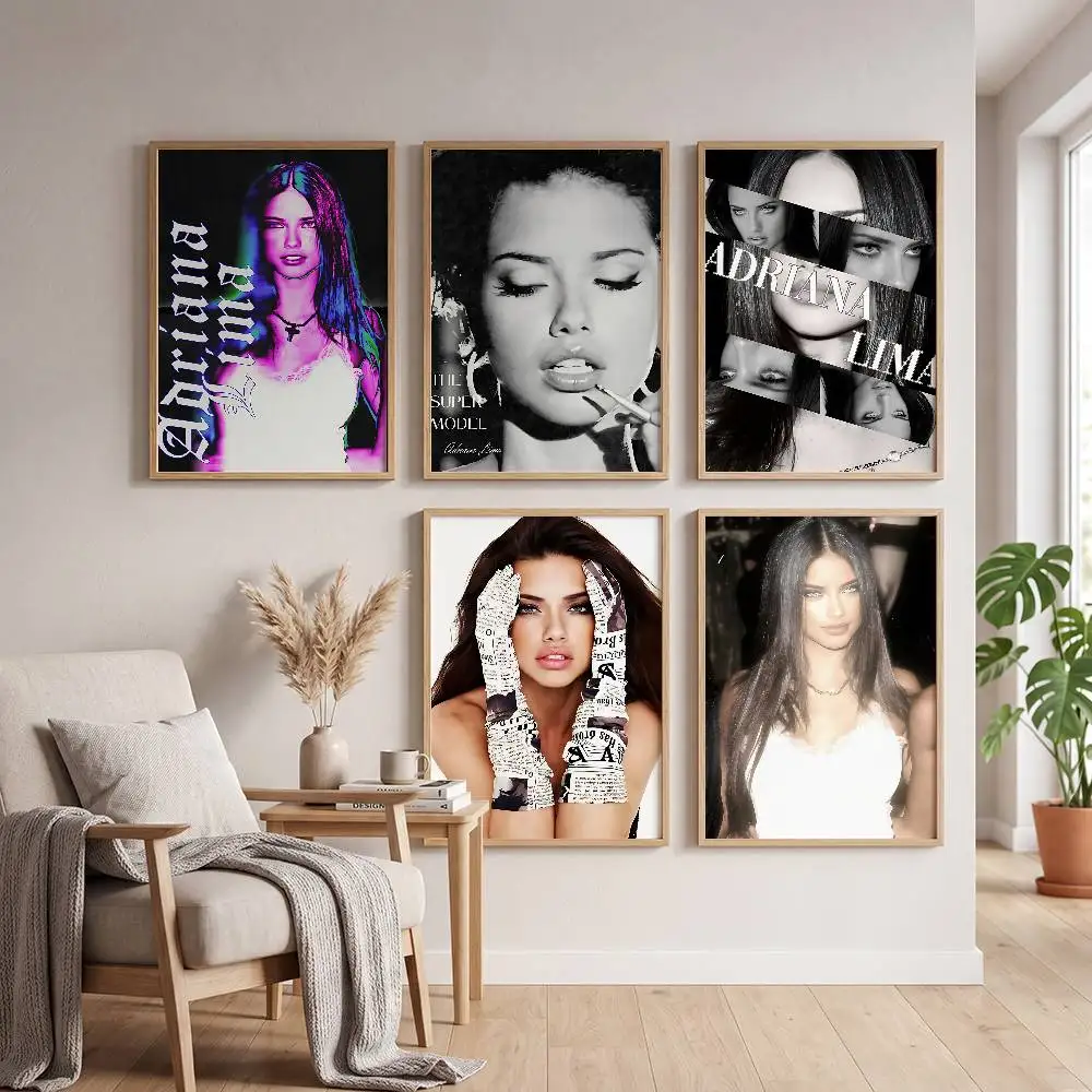 Adriana Lima Model Vintage Poster Self-adhesive Art Waterproof Paper Sticker Coffee House Bar Room Wall Decor