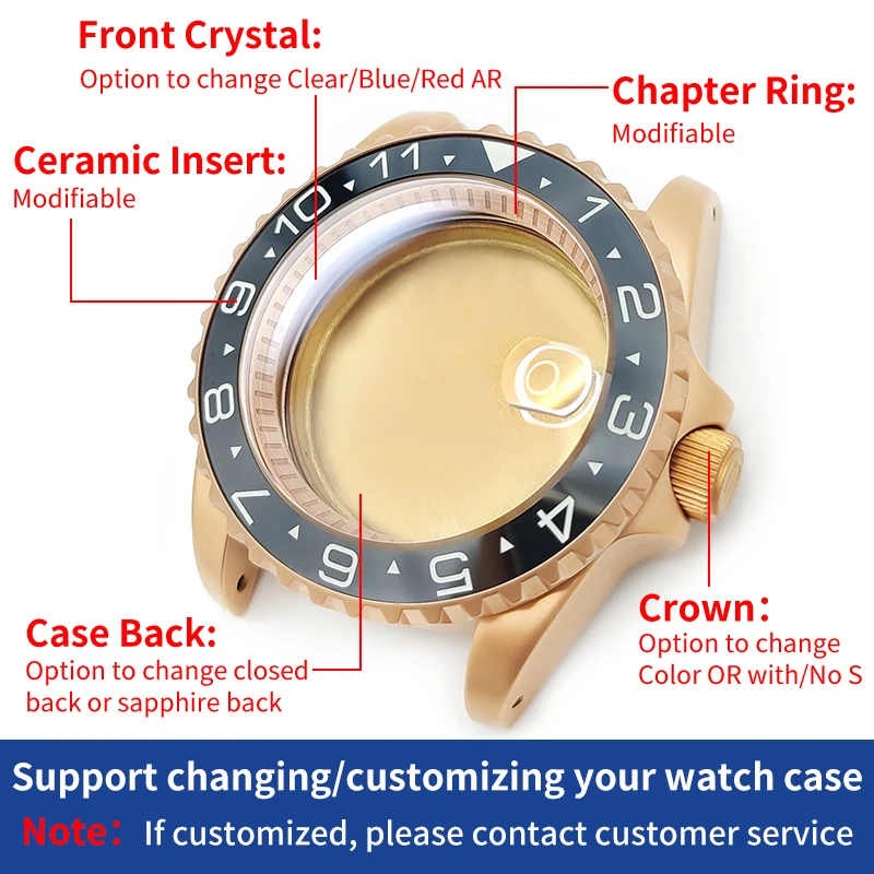 SUB Matte Rose Gold Watch Case Set Fits NH35 NH36 4R36 NH72 Stainless Watches Cases With Sapphire Movement Accessories MOD Parts