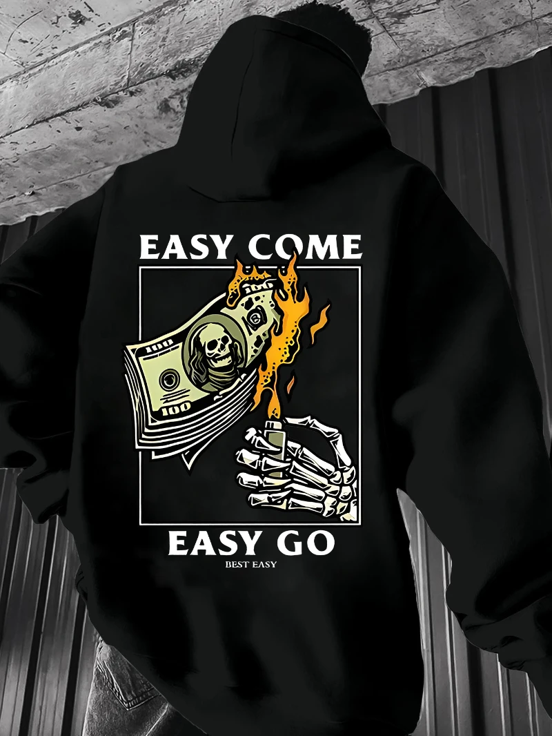 

Мужская повседневная толстовка с капюшоном на осень и зиму 2025 года _easy Come_ Money Print Loose Fitc Высококачественная роскошь для мужчин и женщин Топ
