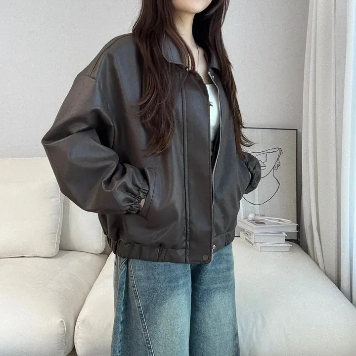 Colletto con doppia cerniera Jaet in pelle larga ampia da donna Autunno Inverno Nuovo Sle Faionable Versatile sensazione di fascia alta