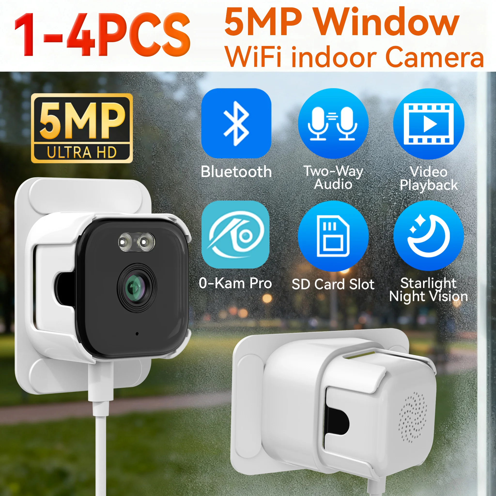 

1-4PCS 2K QHD Window Camera 2.4G/5G WiFi Indoor Smart Home Security Color Night Vision Motion Detection 24/7 Recording Cam