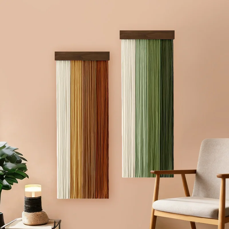 

40x100cm Gradient Green Brown Nordic Hand-woven Wooden Board Tassel Tapestry Living Bed Breakfast Wall Decoration Wall Hanging