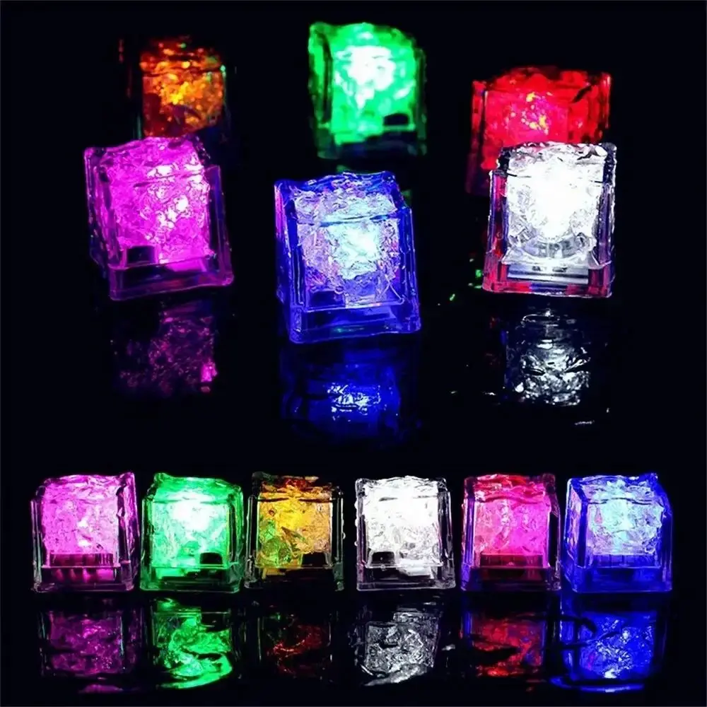 12Pcs LED Ice Block Waterproof Multi Color Flash Photography Prop Ice Cube Wedding Party Bar Club Drinking Decoration