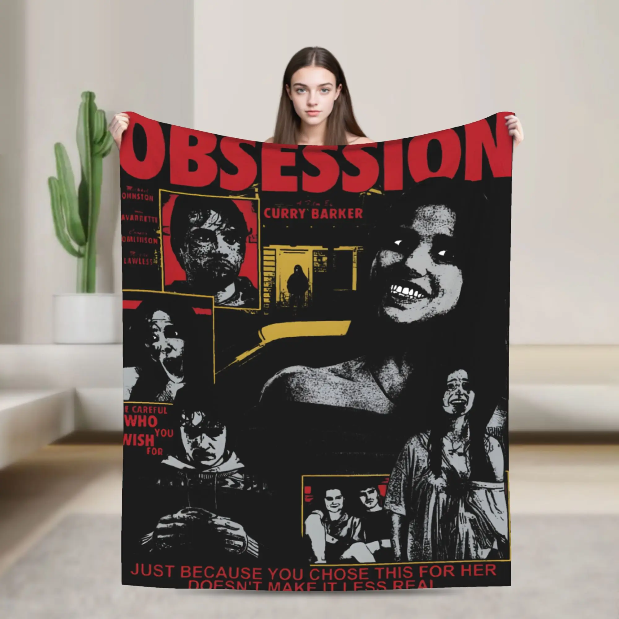 Couverture tricotée en velours ultra-douce « Obsession 2026 » pour film d'horreur, idéale pour les voyages en extérieur et comme couvre-lit