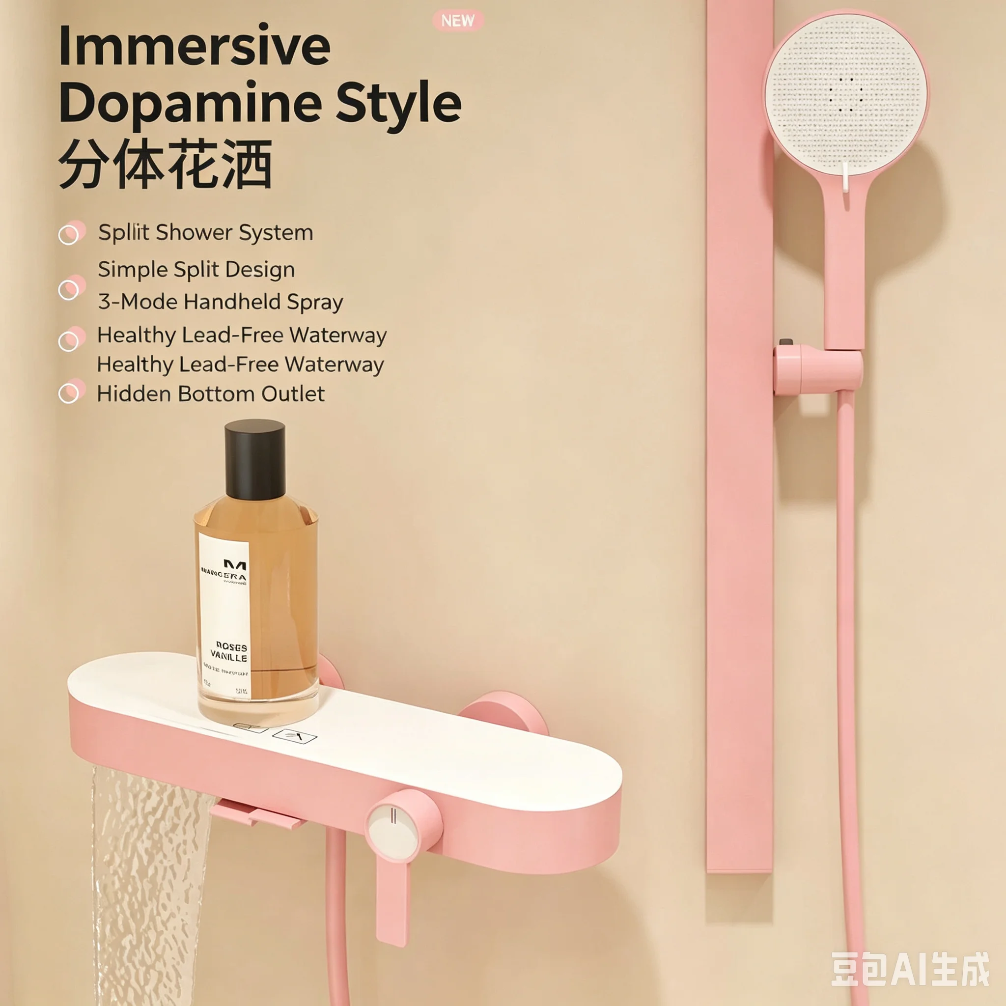 Variou colors Shower Set with Lifting Bar Bathtub Shower Faucet Bathroom Shower Mixer Tap With Lifting Rod 3-function HandShowe view 4