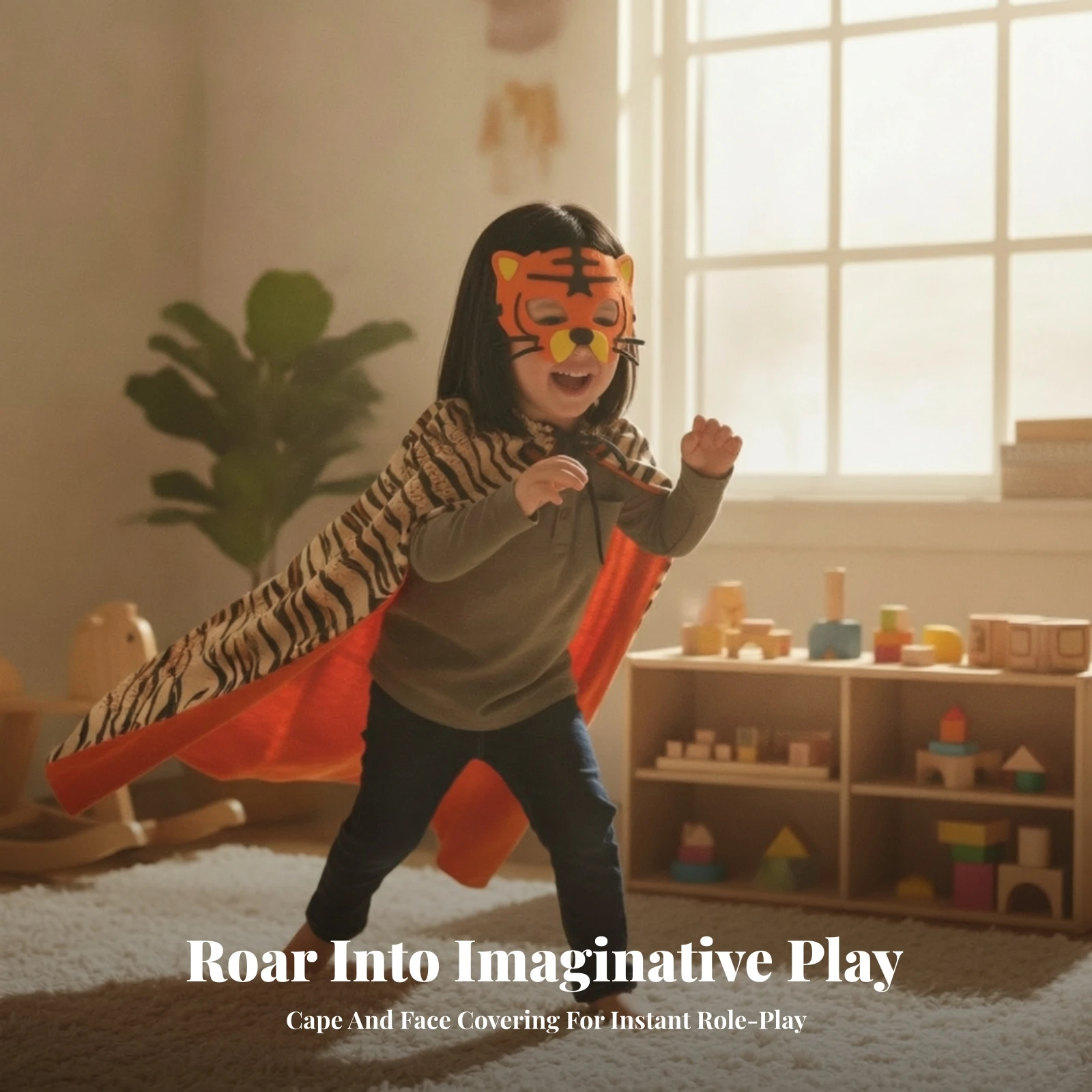 Animal Mask Lightweight Costume Cape with Mask Tiger Costume Accessory Vibrant for Children, School Performances