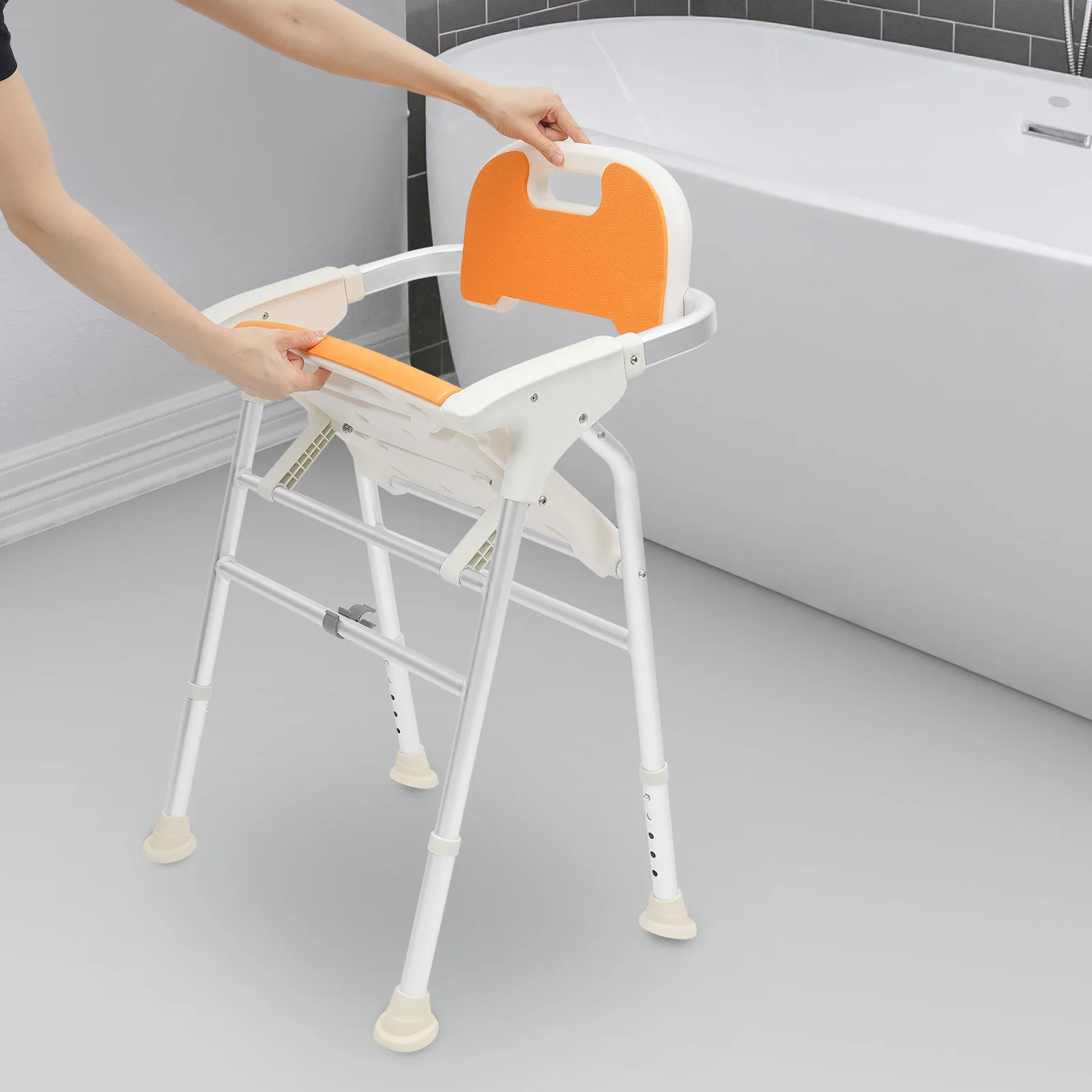 Shower Chair for Elderly Handicap, Adjustable Height Folding Bath Stool with Backrest Armrests, 330Lbs Heavy Duty Medical Seat