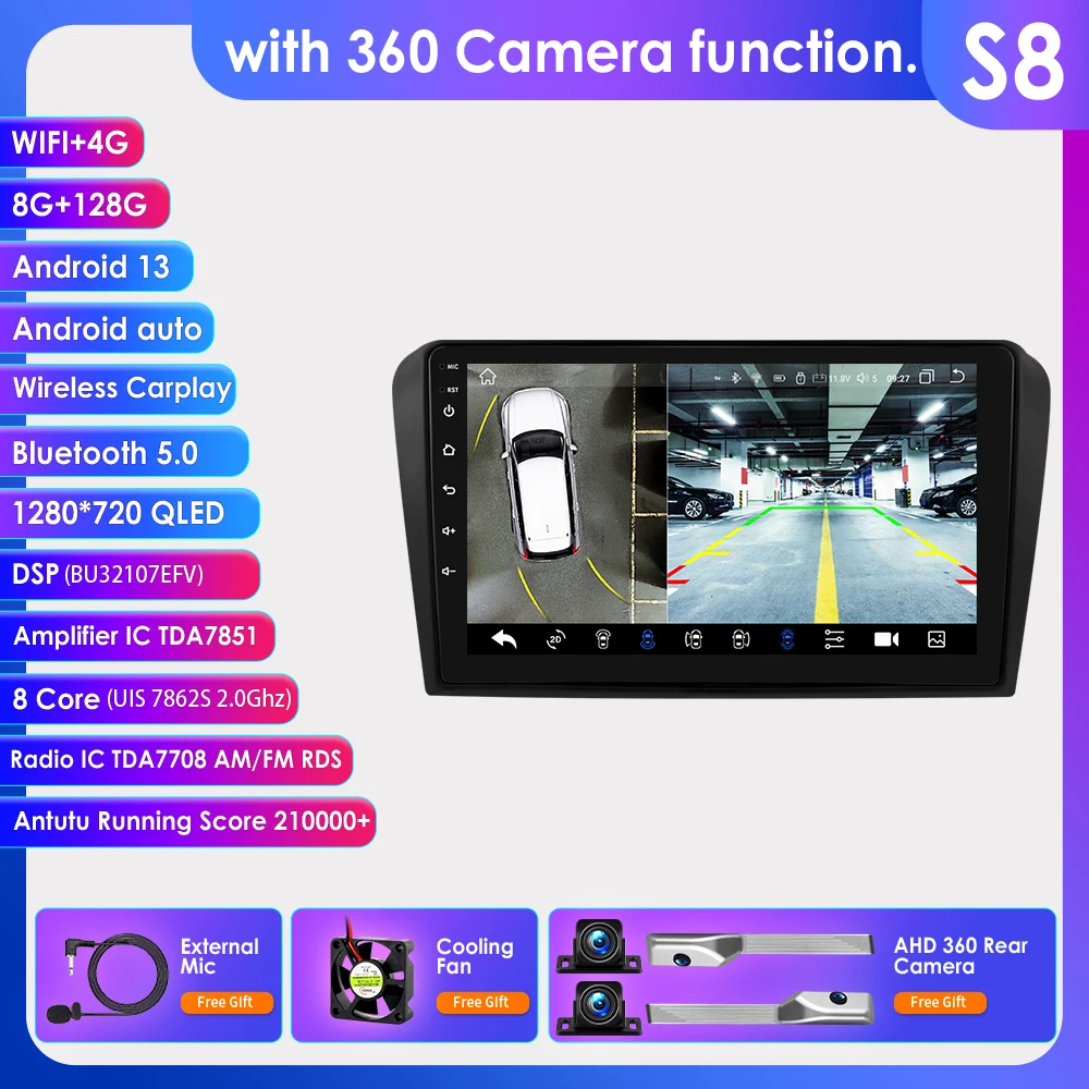 9 "Algpo 2Din CarPlay Android Auto Autoradio voor Mazda 3 2004 - 2009 Snapdragon 6115 Autoradio GPS Navi 4G BT RDS DSP SWC 360 ° CAM