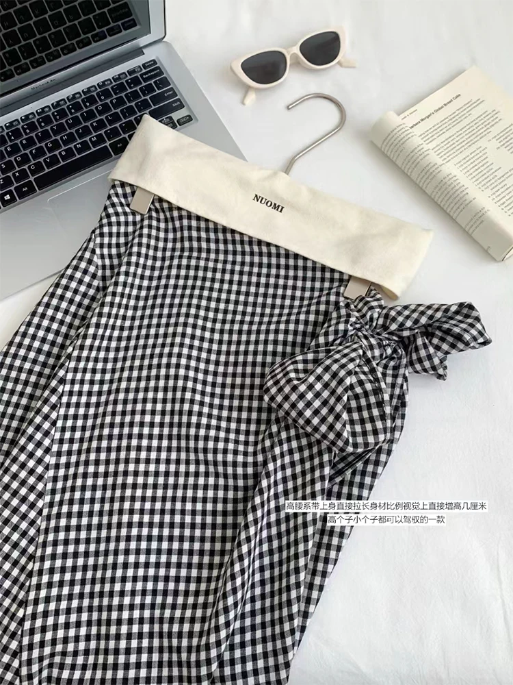 Summer Women French Fashion Old Money Midi Long Vintage Plaid Wrap Skirt Cutecore 2000s Aesthetic Office Lady Mori Girl Simple