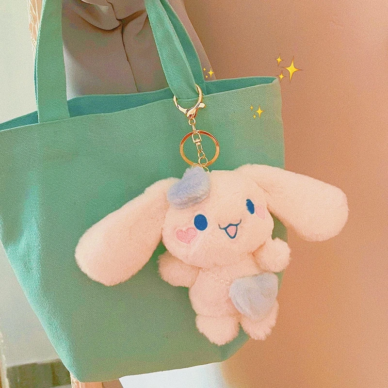 LLavero de peluche Sanrio para niños, colgante de mochila, Cinnamoroll, figuras de Anime, muñeco de peluche suave, adorno de regalo de cumpleaños